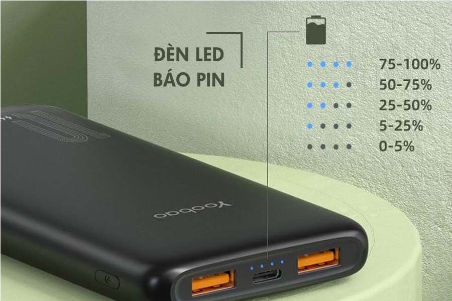4 vạch đèn Led hiển thị mức pin