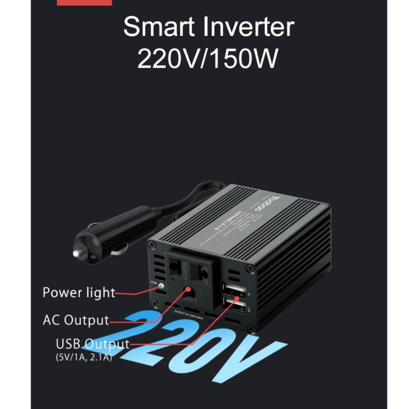 Bộ chuyển đổi dòng điện, biến tần ô tô YOOBAO 150W chuyển đổi dòng 12V sang AC-220V dùng cho quạt ắc quy,220V inverter
