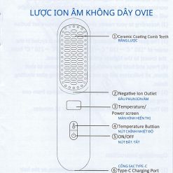 Cấu tạo và cơ cấu phun Ion của Lược điện chải tóc không dây OVIE S2-Plus