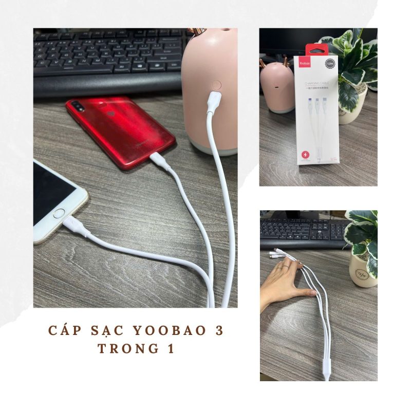 Dây cáp sạc nhanh 3 trong 1 66W YOOBAO YB-4003 3 Trong 1 USB-A Sang C+L+Micro USB cáp sạc nhanh cáp dữ liệu