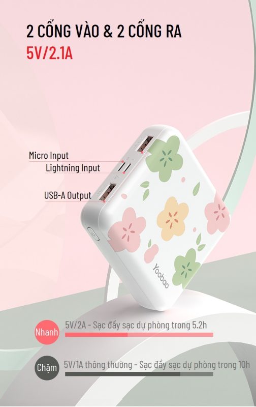 Pin sạc dự phòng mini 10000mAh Yoobao 6024 miniQ gọn nhẹ trẻ trung, 2 cổng vào kiêm ra