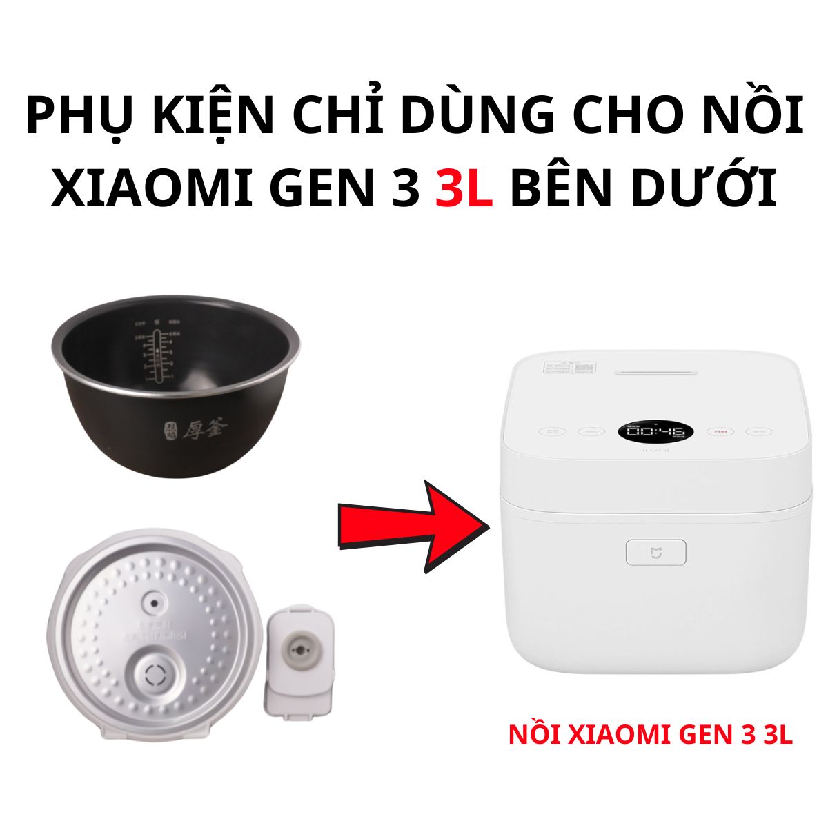 Lõi nồi cơm/Nắp trong/phụ kiện thay thế cho nồi cơm Xiaomi gen 3 loại 3L