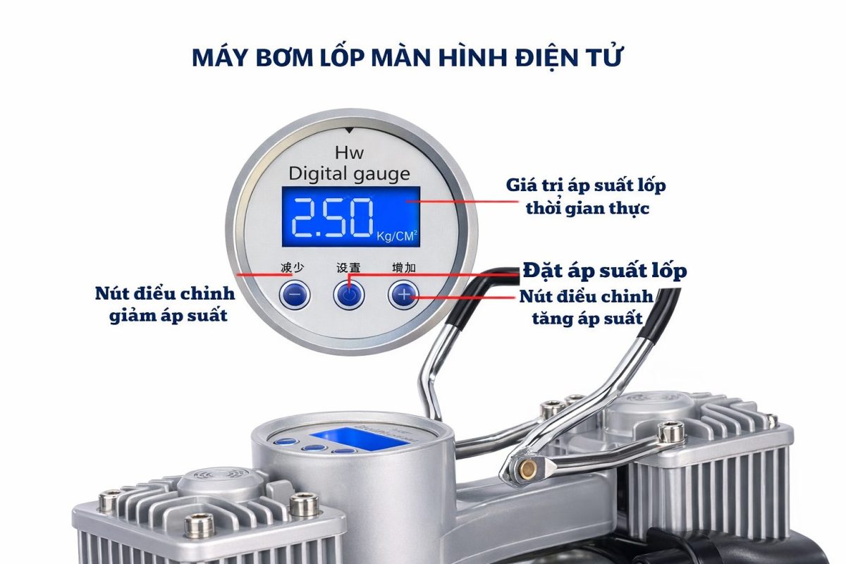 Máy Bơm Lốp ô Tô 2 Xilanh Ucar Air Compressor , đồng Hồ Hiển Thị Kỹ Thuật Số, Tự động Dừng Khi đạt áp Suất, Công Suất Lớn-3